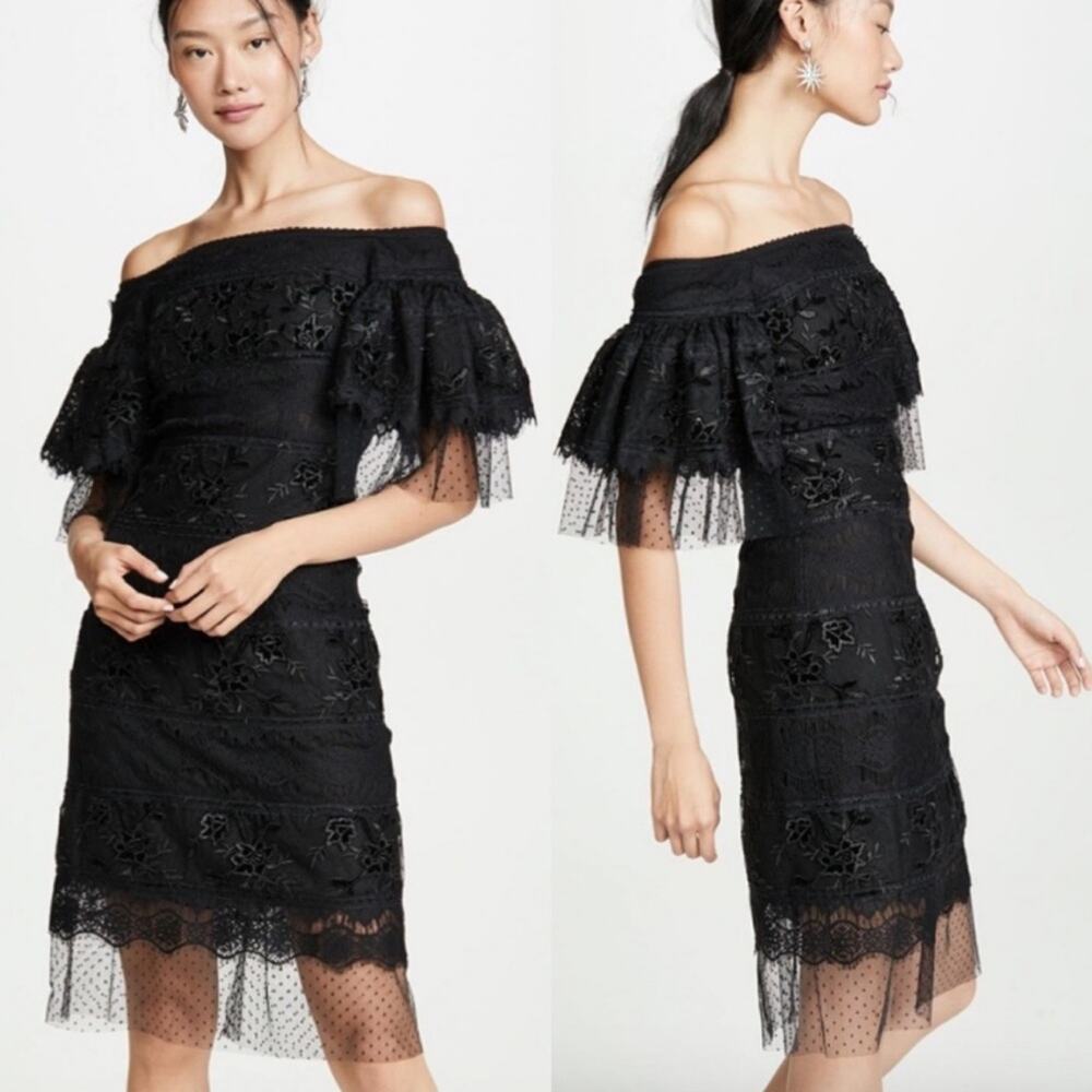 Costarellos Edine Sequin Tulle Dress Off Shoulder
